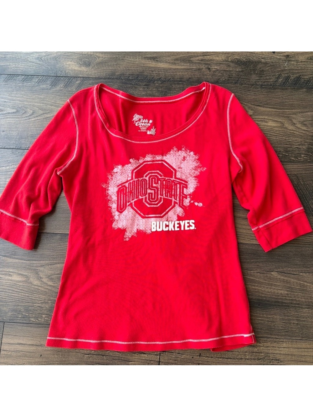 5th & Ocean Ohio State Buckeyes Red 3/4 Sleeve Cotton Shirt Large